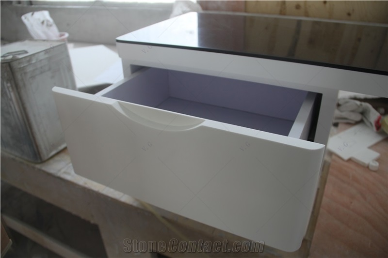 Custom White Solid Surface Bathroom Vanity Cabinet