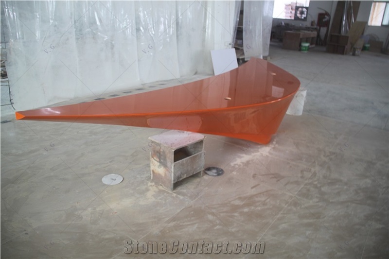 Orange Color Solid Surface Office Front Receptionist Desk