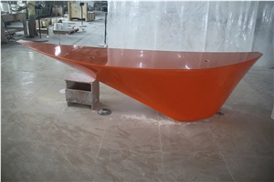 Orange Color Solid Surface Office Front Receptionist Desk