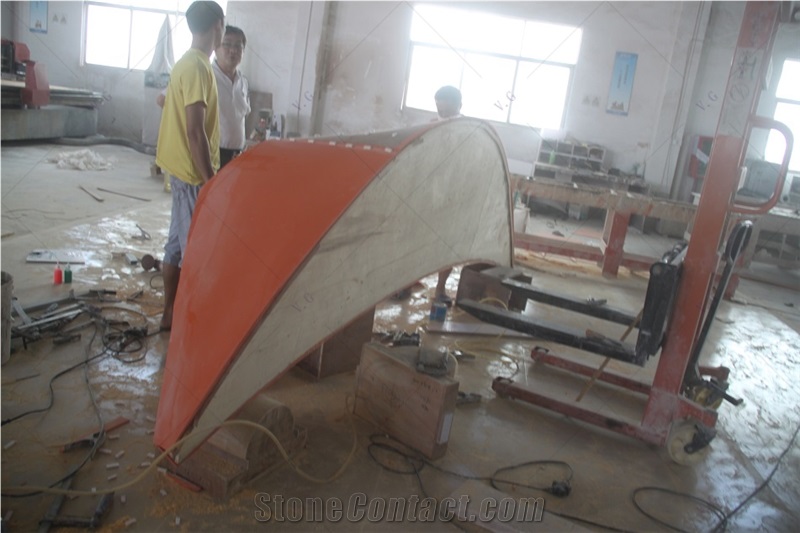 Orange Color Solid Surface Office Front Receptionist Desk