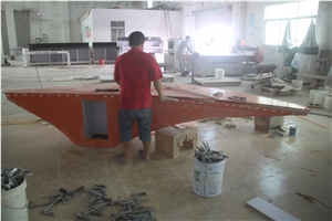 Orange Color Solid Surface Office Front Receptionist Desk