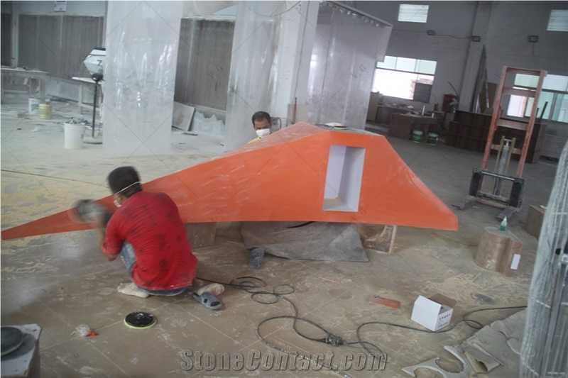 Orange Color Solid Surface Office Front Receptionist Desk