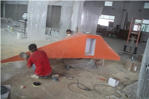 Orange Color Solid Surface Office Front Receptionist Desk