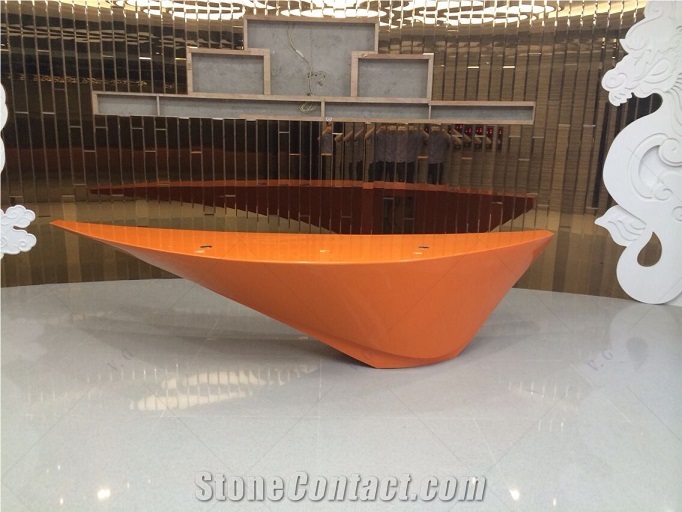 Orange Color Solid Surface Office Front Receptionist Desk