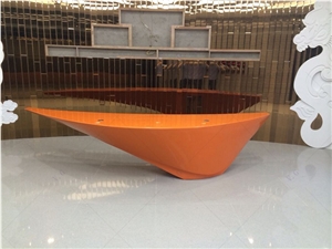 Orange Color Solid Surface Office Front Receptionist Desk