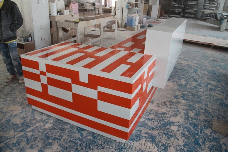White And Orange Marble Stone Contemporary Reception Desk