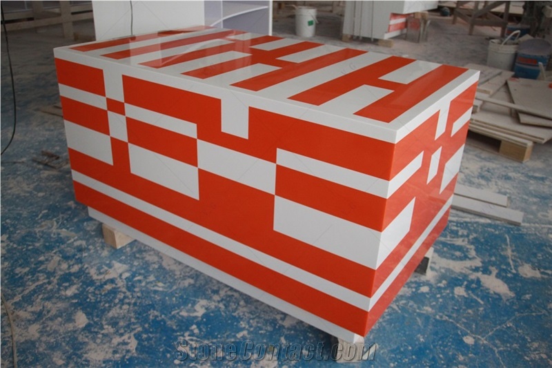White And Orange Marble Stone Contemporary Reception Desk