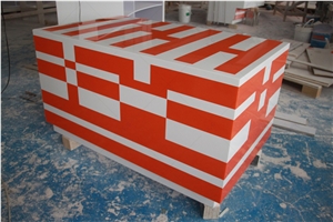 White And Orange Marble Stone Contemporary Reception Desk
