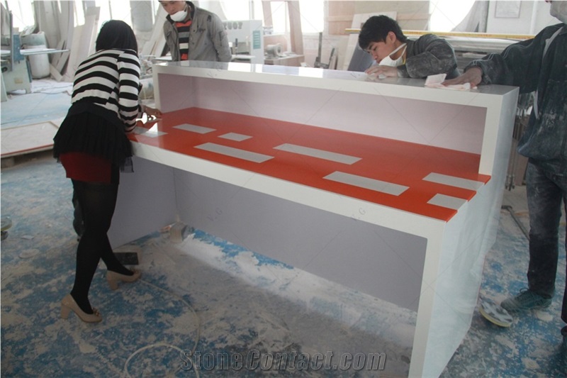White And Orange Marble Stone Contemporary Reception Desk