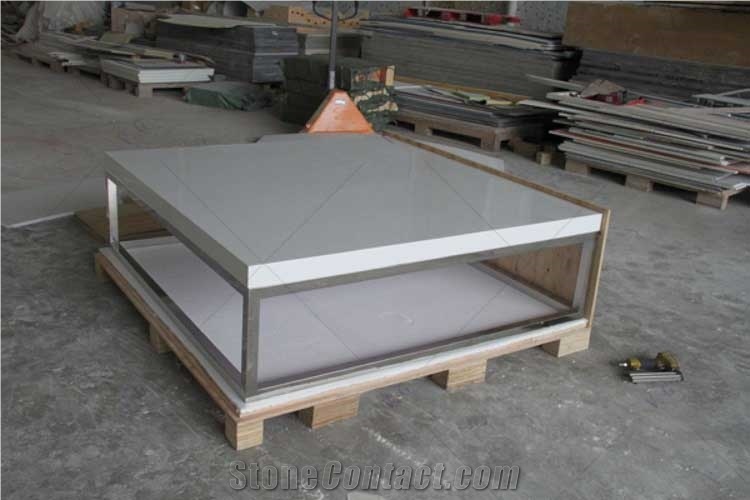 White Solid Surface Customized 4 Seat Dining Tabletop