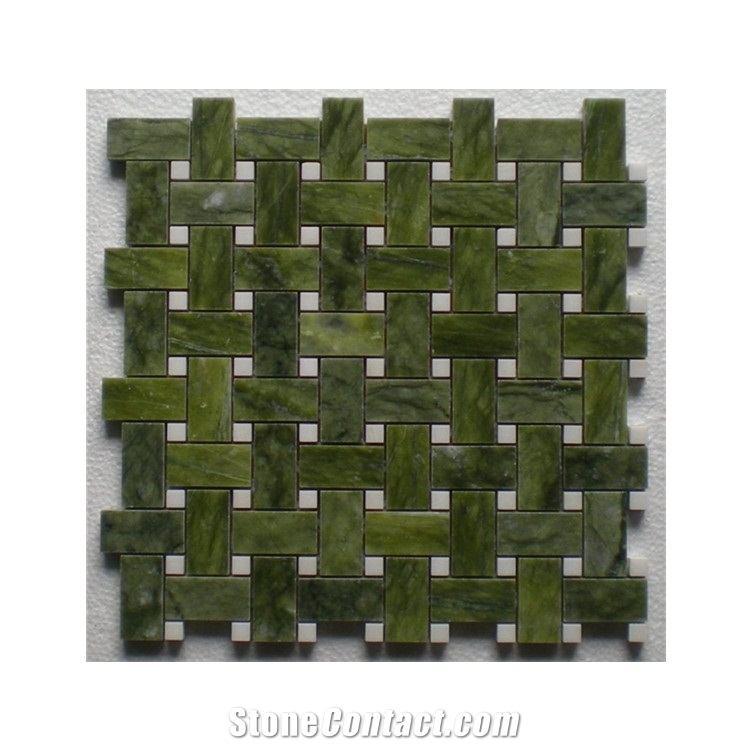 Green Marble Basketweave Mosaic Tiles Wholesale Mosaic Pattern