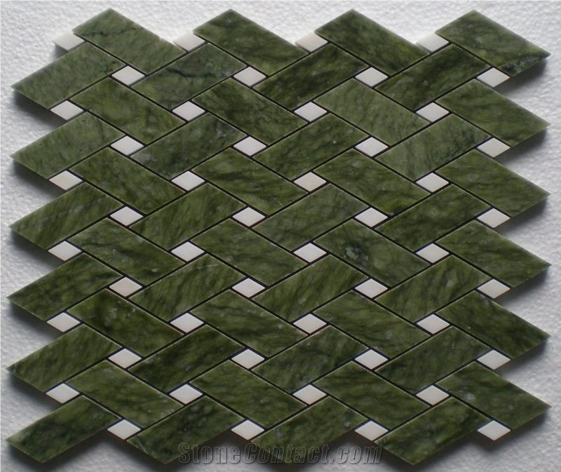 Green Marble Basketweave Mosaic Tiles Wholesale Mosaic Pattern