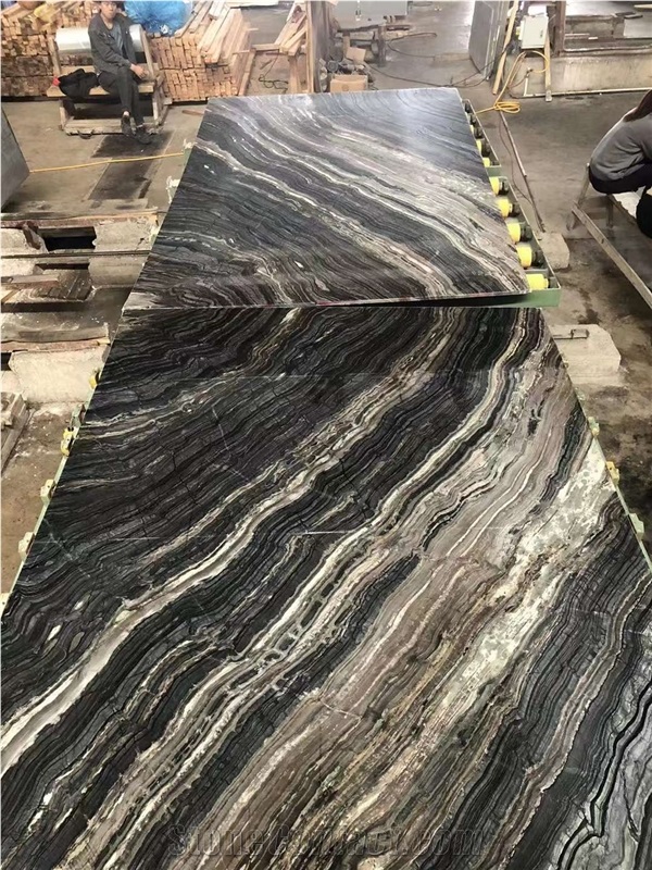 Golden Black Forest Black Zebra Antique Wood Marble Slabs