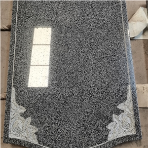 China New G654 Granite Headstone With Rose Carvings