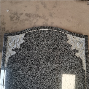 China New G654 Granite Headstone With Rose Carvings
