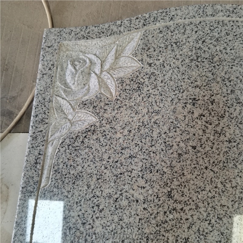 Chinese Grey G603 Granite Headstones With Rose Carving