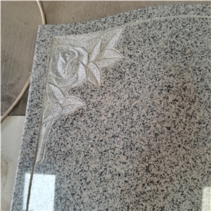Chinese Grey G603 Granite Headstones With Rose Carving