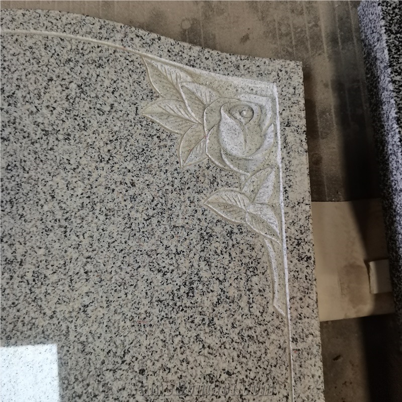 Chinese Grey G603 Granite Headstones With Rose Carving