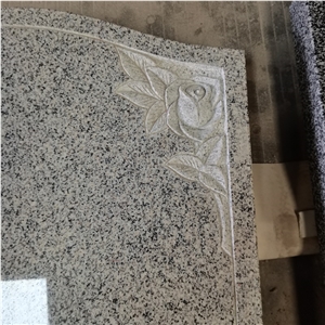Chinese Grey G603 Granite Headstones With Rose Carving