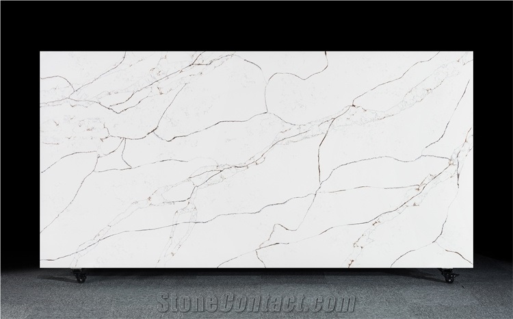 Detail Quartz Slab Grey Black Veins For Calacatta White