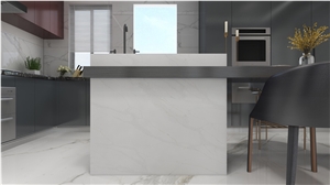 Quartz Kitchen Countertop  White Color Grey Veins