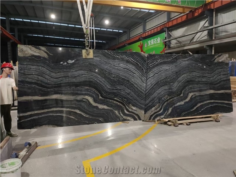 Bookmatched Ancient Wood Grain Marble Slab For Project