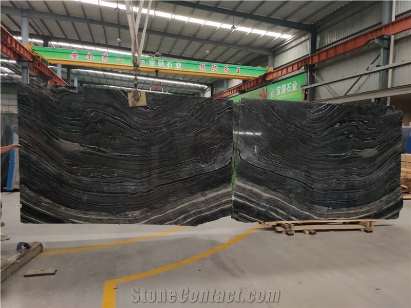 Bookmatched Ancient Wood Grain Marble Slab For Project
