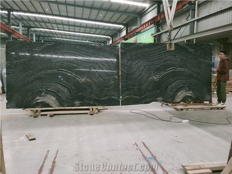 Bookmatched Ancient Wood Grain Marble Slab For Project