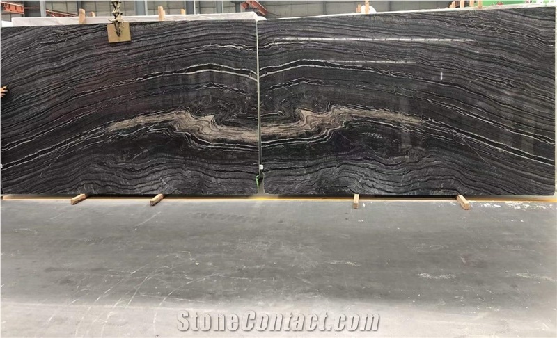 Bookmatched Ancient Wood Grain Marble Slab For Project