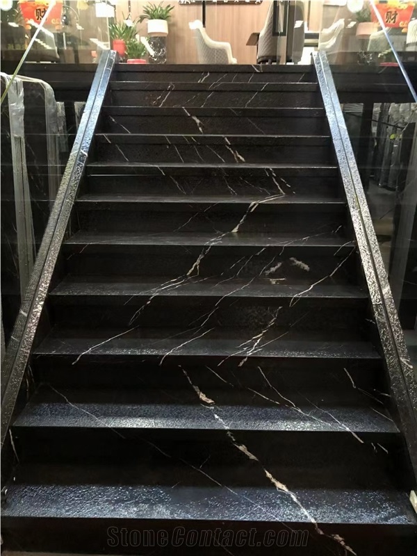 China Marquina Marble Stairs With Leathering Surface
