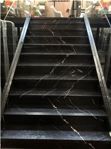 China Marquina Marble Stairs With Leathering Surface
