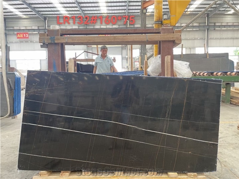 Lauren Black Gold Marble Slab&Tiles For Project