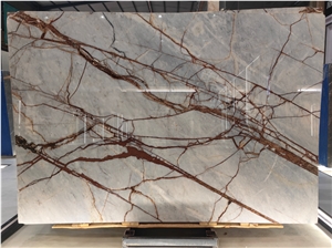 Luxury White Roman With Brown Vein Quartzite Stone Slabs