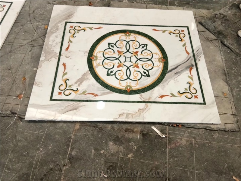 Mix Marble Water-Jet Cutting Square Medallion
