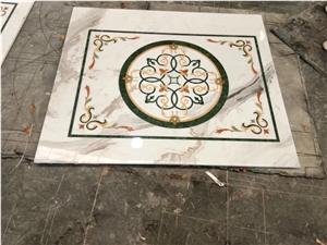 Mix Marble Water-Jet Cutting Square Medallion