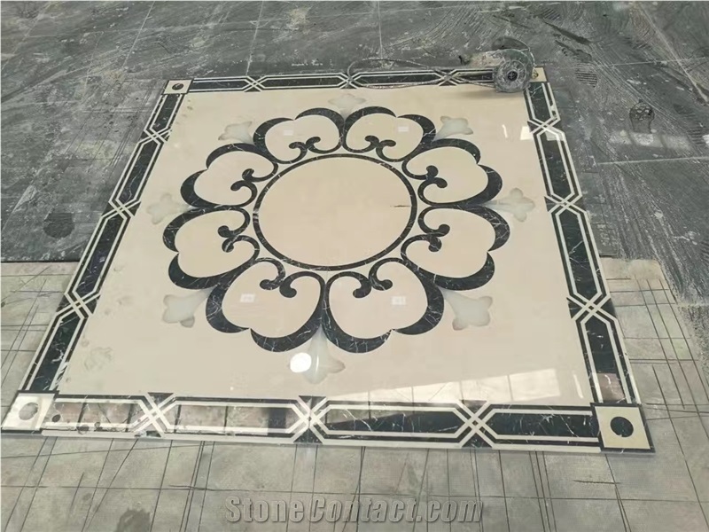 Mix Marble Water-Jet Cutting Square Medallion