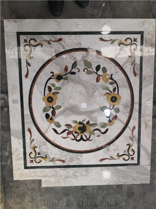 Mix Marble Water-Jet Cutting Square Medallion