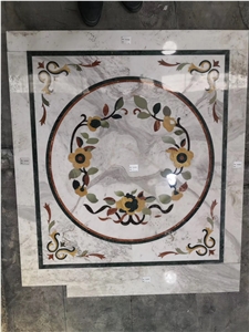 Mix Marble Water-Jet Cutting Square Medallion
