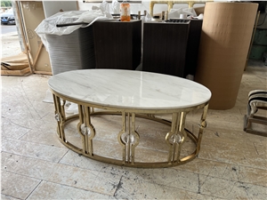 Volakas White Marble Top With Metal Base
