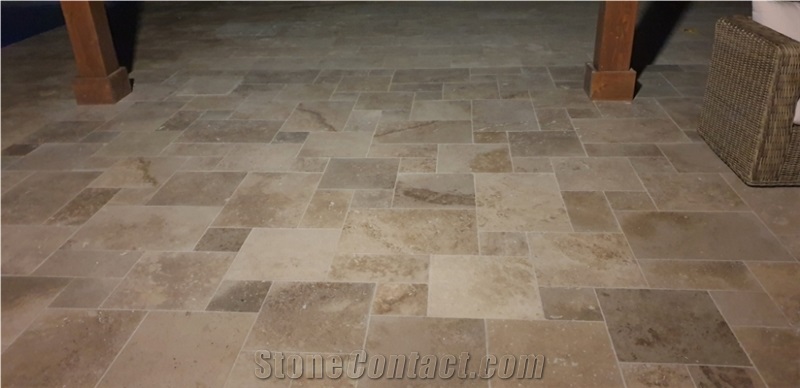 Classic Travertine Opus Romano Pattern Tiles Tumbled