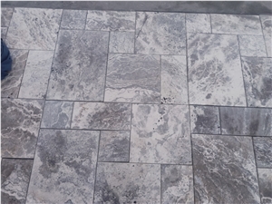 Silver Travertine Opus Romano Pattern