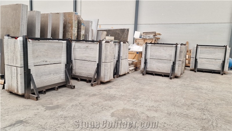 Travertine Silver Grey Tiles Sandblasted