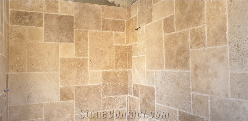 Travertine Tiles - Opus Romano Brushed And Chiseled Pattern