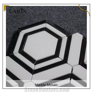 UNION DECO Black Mix White Color Wall Backsplash Hexagon Mosaic Tile