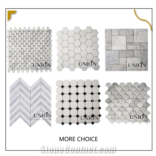 UNION DECO Black Mix White Color Wall Backsplash Hexagon Mosaic Tile