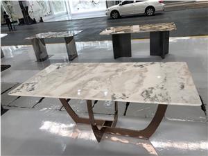 Picasso  White Marble Dover Cream Marble Dining Table Top