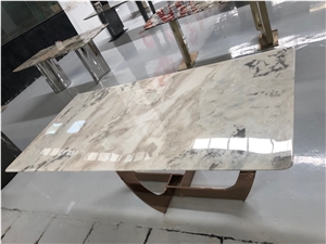 Picasso  White Marble Dover Cream Marble Dining Table Top