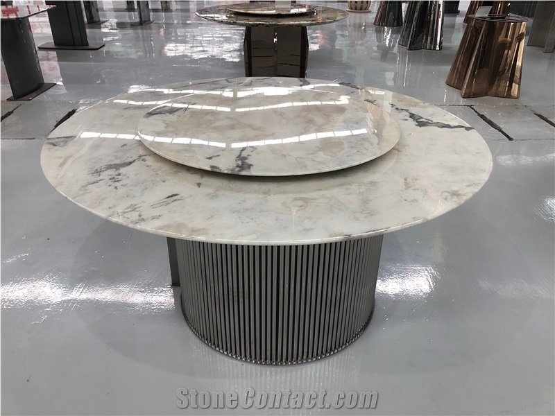 Picasso  White Marble Dover Cream Marble Dinner Round Table