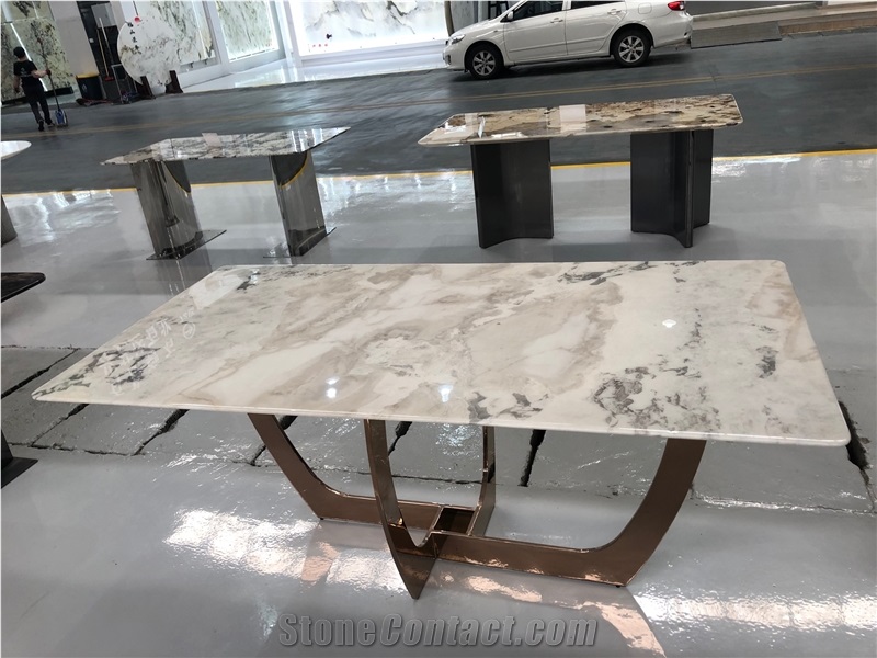 Picasso  White Marble Dover Cream Marble Dinner Round Table