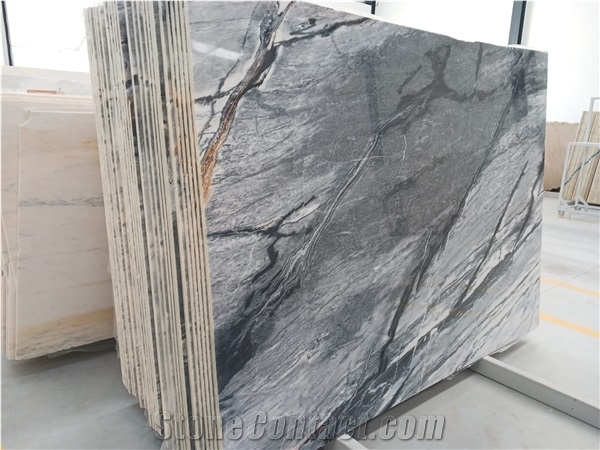 White/Blue Marble Polished Slabs - Available Stock